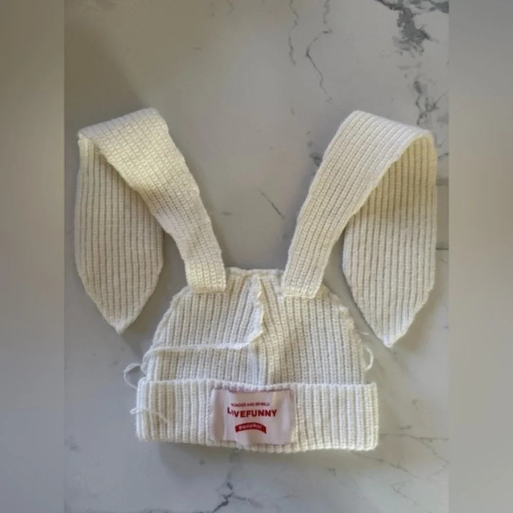 Kids White Bunny Ear Hat